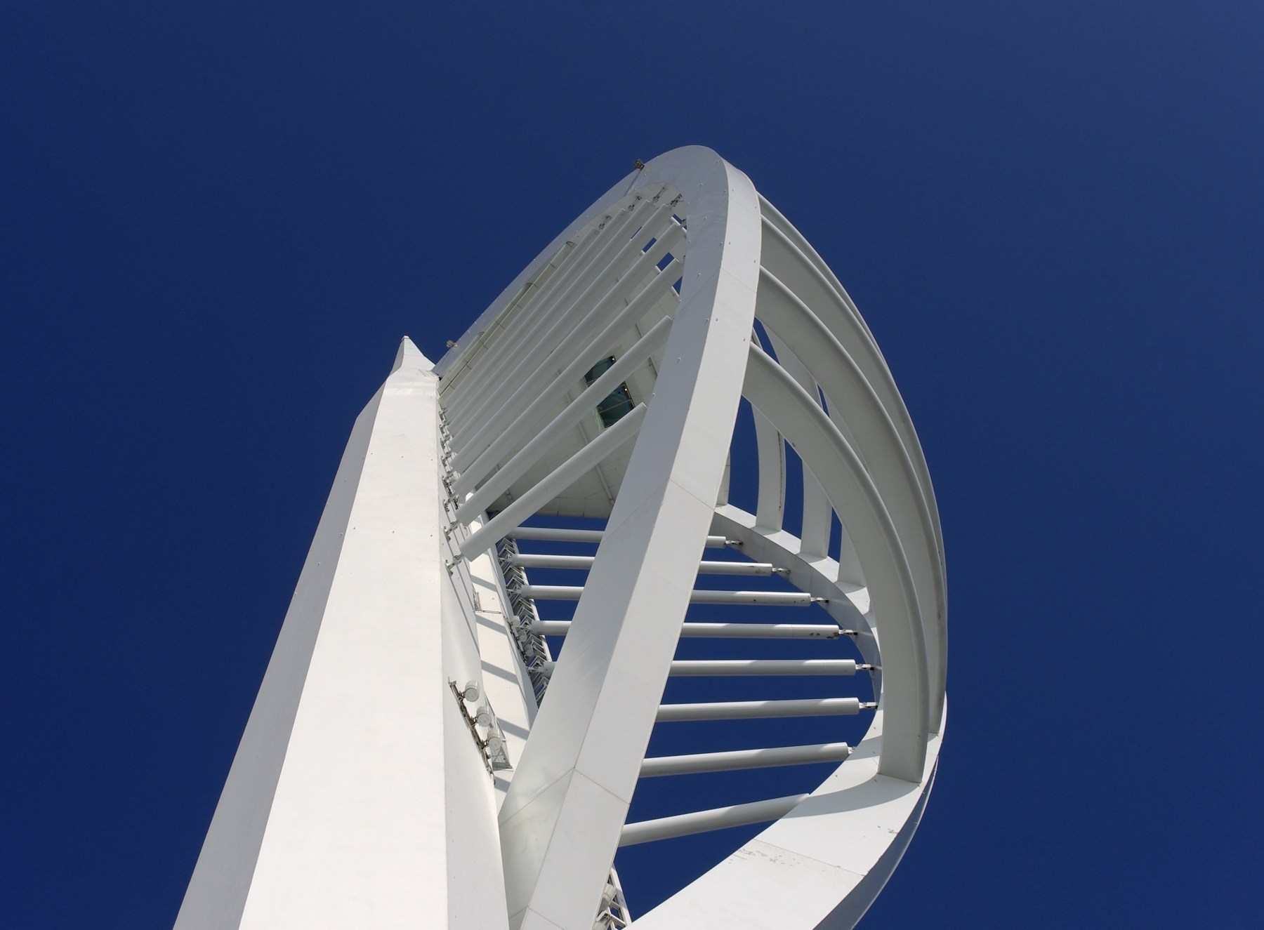 The white structure of Portsmouth’s Spinnaker Tower against a blue sky